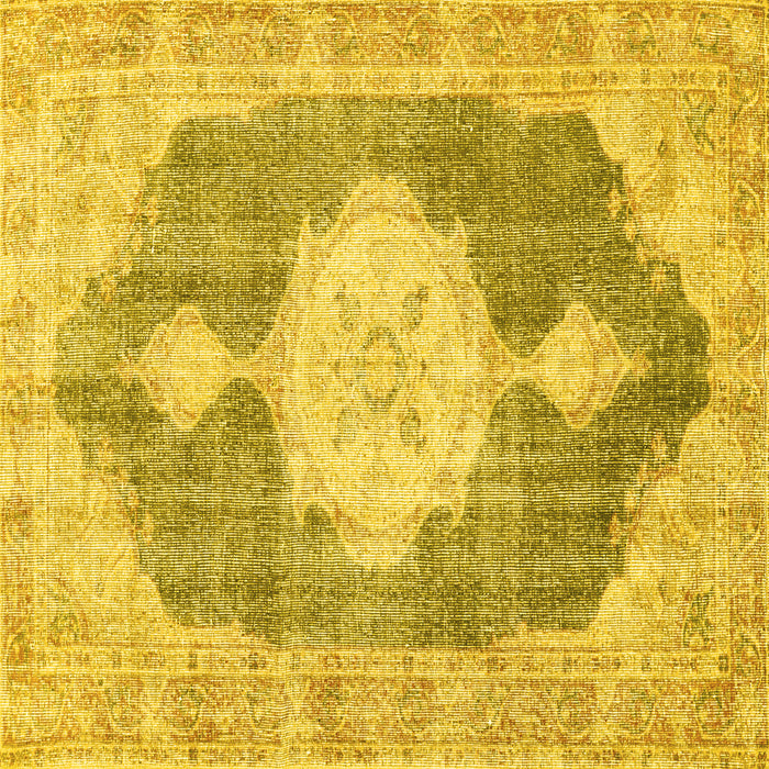 Square Machine Washable Persian Yellow Traditional Rug, wshtr3750yw