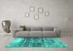 Machine Washable Persian Turquoise Traditional Area Rugs in a Living Room,, wshtr3751turq