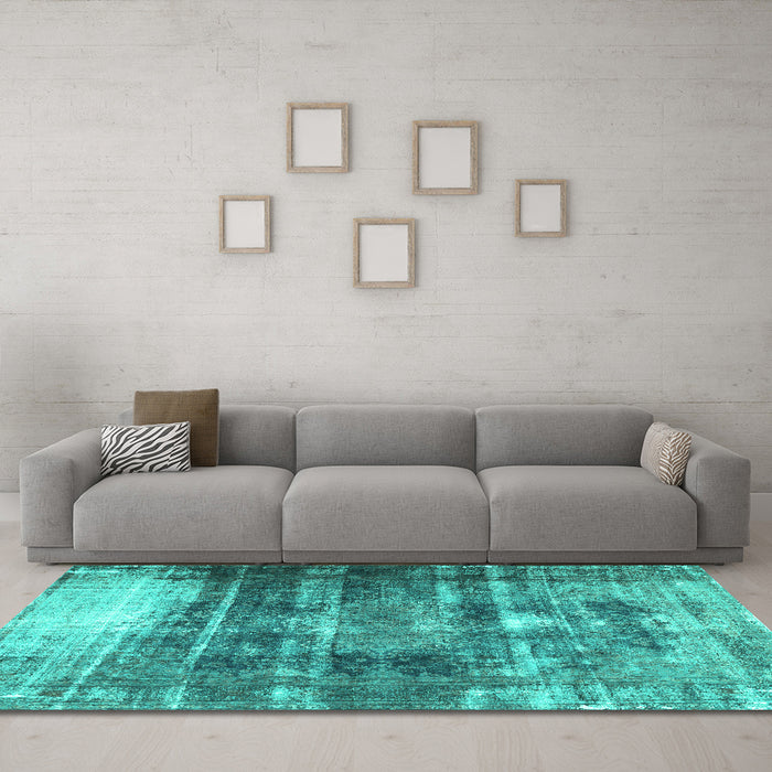Machine Washable Persian Turquoise Traditional Area Rugs in a Living Room,, wshtr3751turq