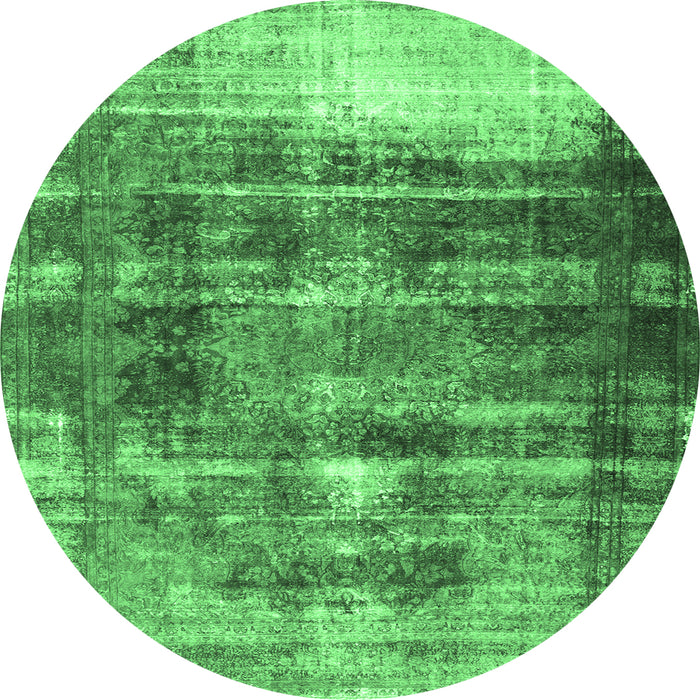 Round Machine Washable Persian Emerald Green Traditional Area Rugs, wshtr3751emgrn