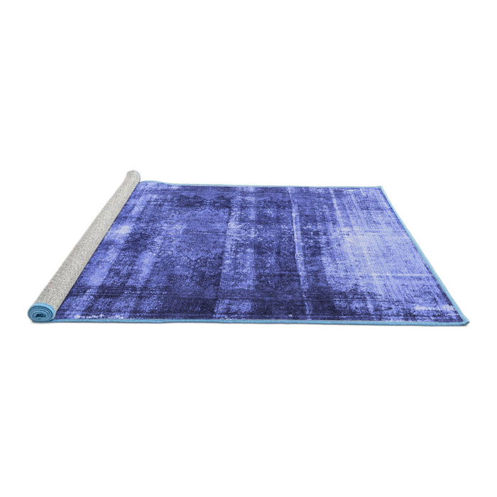 Sideview of Machine Washable Persian Blue Traditional Rug, wshtr3751blu