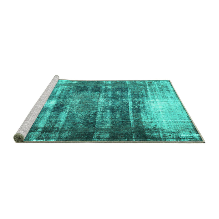 Sideview of Machine Washable Persian Turquoise Traditional Area Rugs, wshtr3751turq