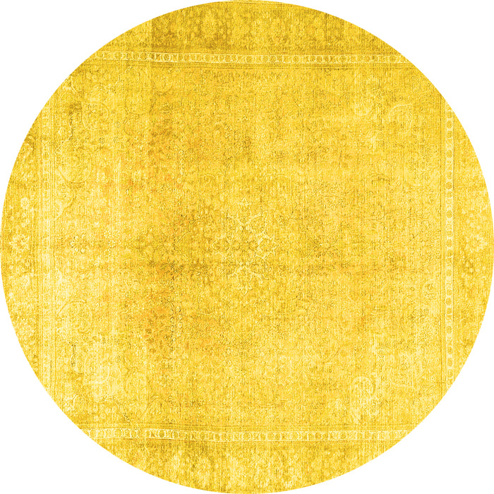 Round Machine Washable Persian Yellow Traditional Rug, wshtr3752yw
