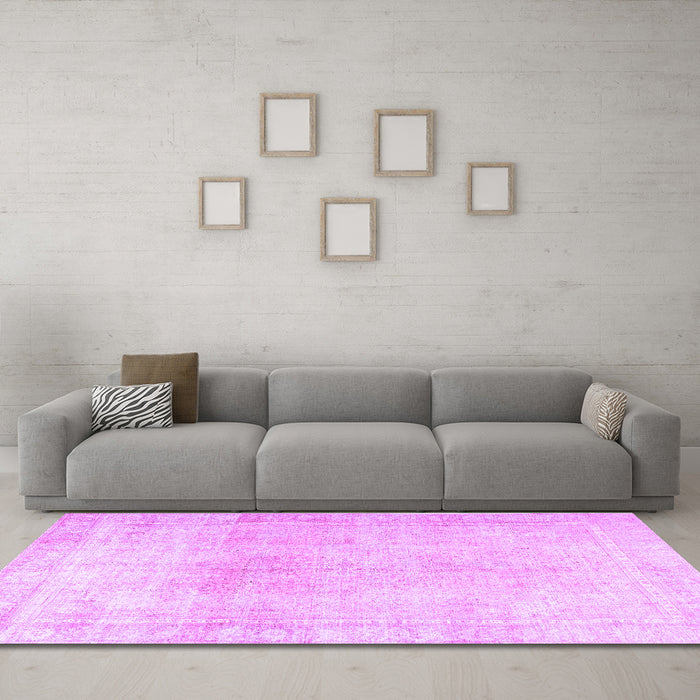 Machine Washable Persian Purple Traditional Area Rugs in a Living Room, wshtr3752pur