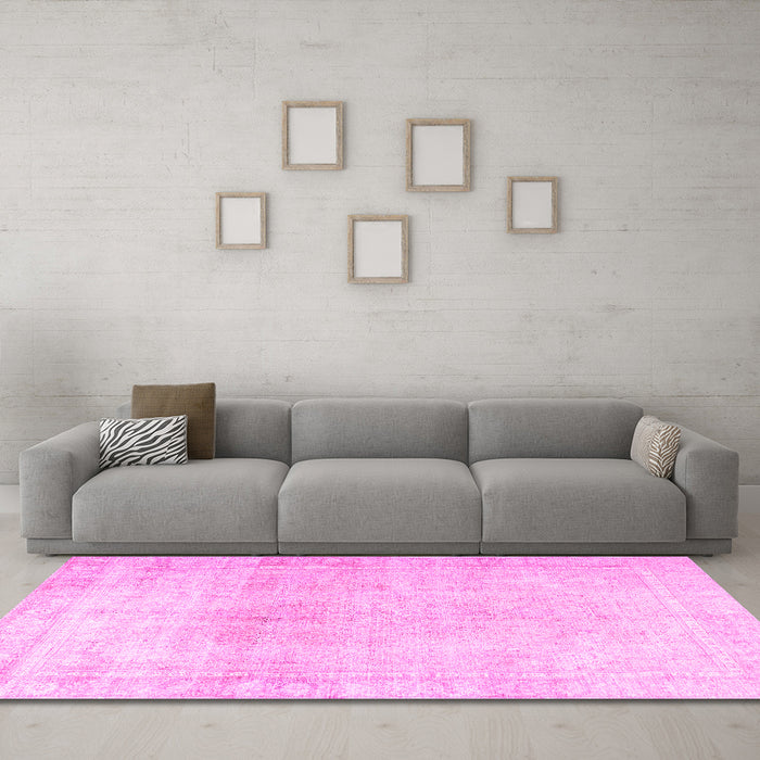 Machine Washable Persian Pink Traditional Rug in a Living Room, wshtr3752pnk