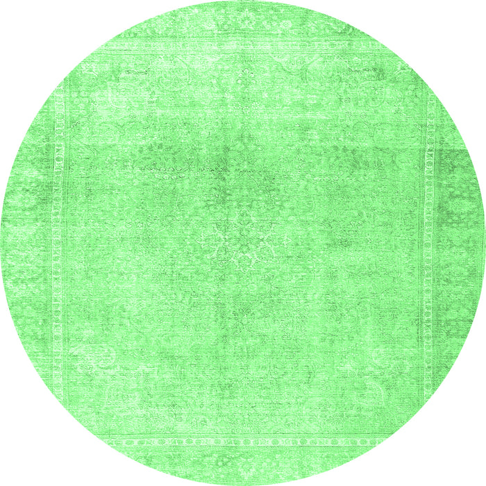 Round Machine Washable Persian Emerald Green Traditional Area Rugs, wshtr3752emgrn
