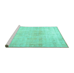 Sideview of Machine Washable Persian Turquoise Traditional Area Rugs, wshtr3752turq