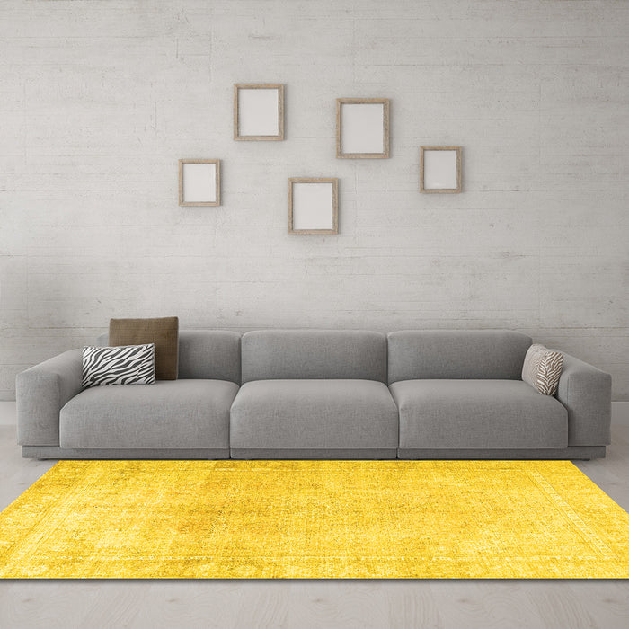 Machine Washable Persian Yellow Traditional Rug in a Living Room, wshtr3752yw