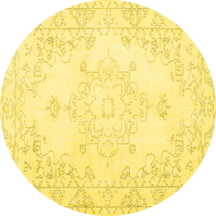 Round Machine Washable Persian Yellow Traditional Rug, wshtr3753yw