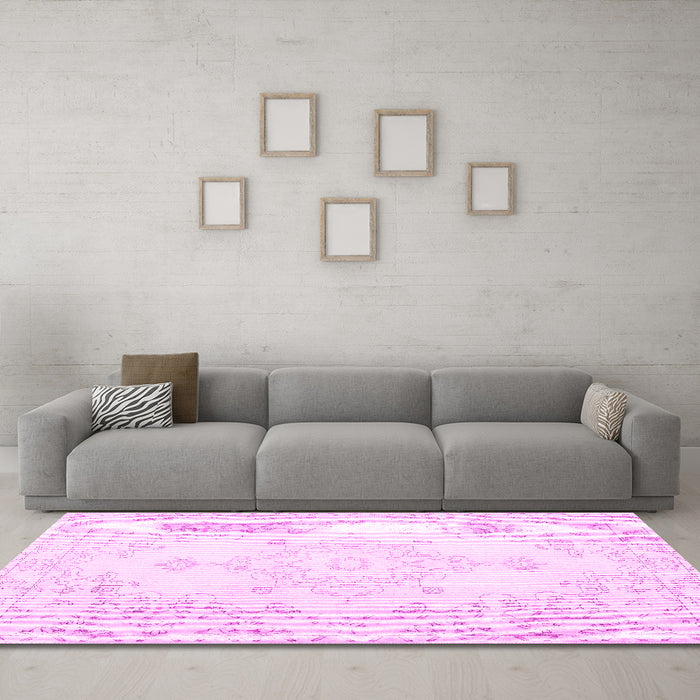 Machine Washable Persian Pink Traditional Rug in a Living Room, wshtr3753pnk