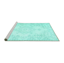 Sideview of Machine Washable Persian Turquoise Traditional Area Rugs, wshtr3753turq