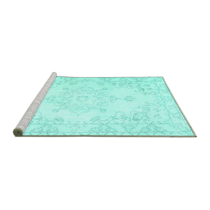 Sideview of Machine Washable Persian Turquoise Traditional Area Rugs, wshtr3753turq