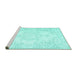 Sideview of Machine Washable Persian Turquoise Traditional Area Rugs, wshtr3753turq