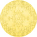 Round Persian Yellow Traditional Rug, tr3753yw