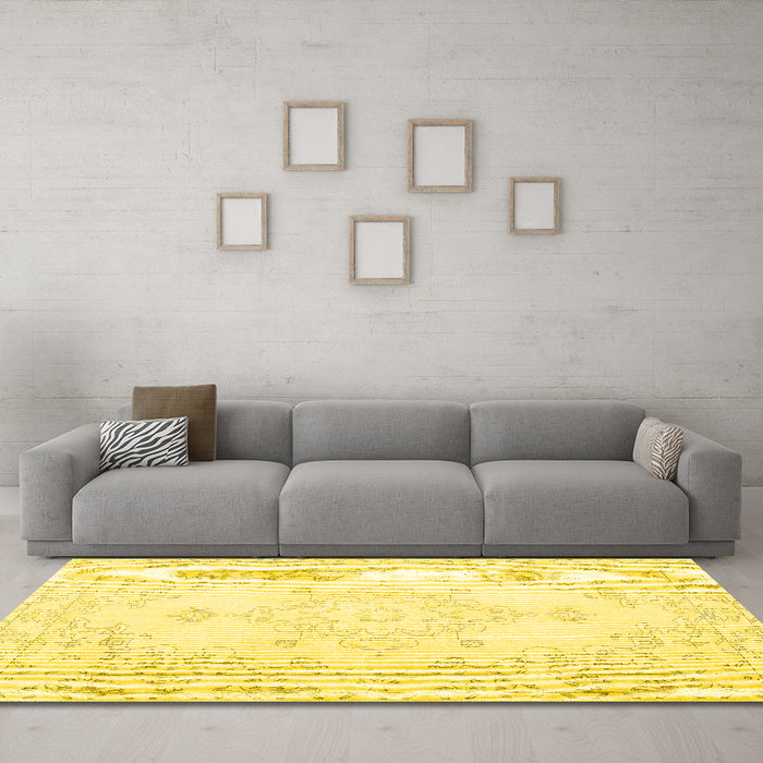 Machine Washable Persian Yellow Traditional Rug in a Living Room, wshtr3753yw