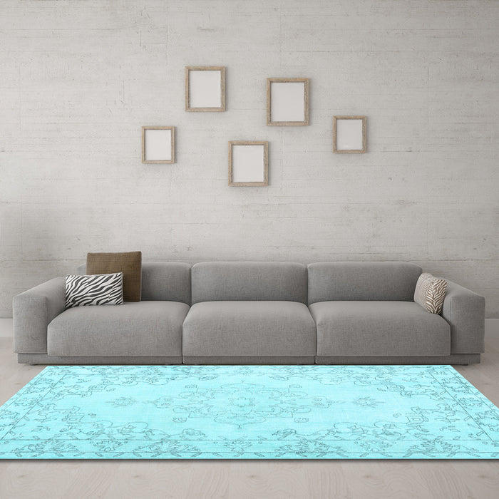Machine Washable Persian Light Blue Traditional Rug in a Living Room, wshtr3754lblu