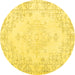 Round Machine Washable Persian Yellow Traditional Rug, wshtr3754yw