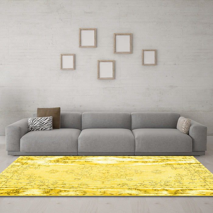 Machine Washable Persian Yellow Traditional Rug in a Living Room, wshtr3754yw