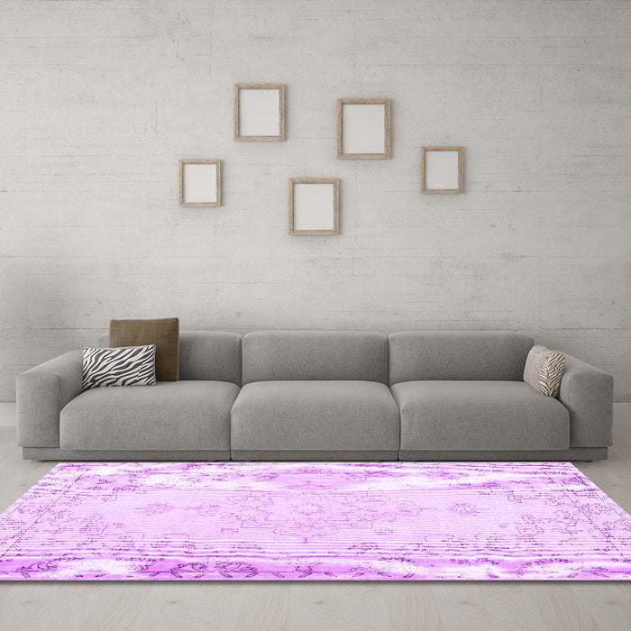 Machine Washable Persian Purple Traditional Area Rugs in a Living Room, wshtr3754pur
