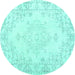 Round Persian Turquoise Traditional Rug, tr3754turq