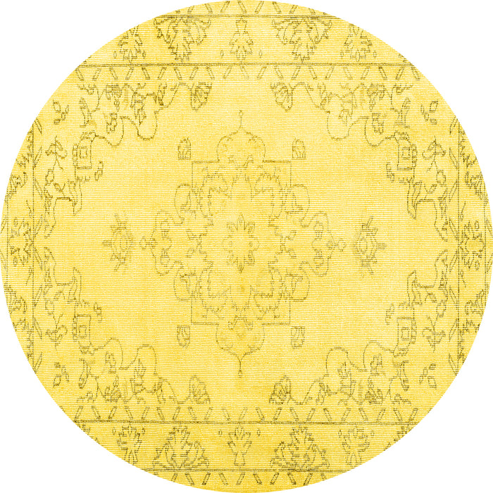 Round Persian Yellow Traditional Rug, tr3754yw