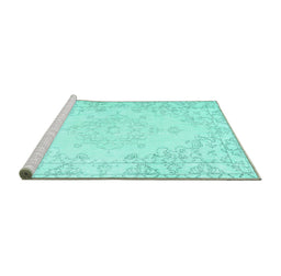 Sideview of Machine Washable Persian Turquoise Traditional Area Rugs, wshtr3754turq