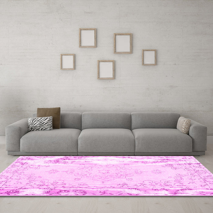 Machine Washable Persian Pink Traditional Rug in a Living Room, wshtr3754pnk