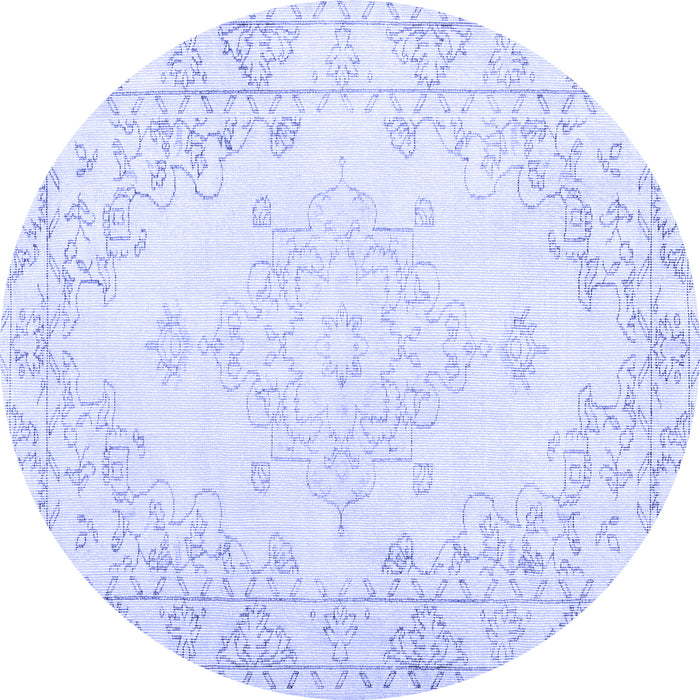 Round Machine Washable Persian Blue Traditional Rug, wshtr3754blu