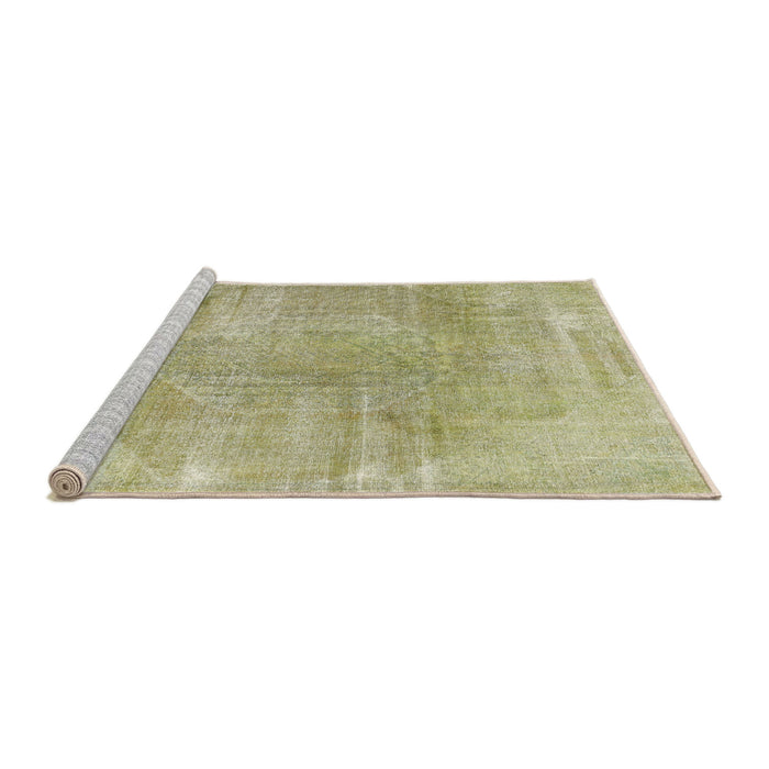 Sideview of Machine Washable Traditional Brass Green Rug, wshtr3755