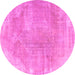 Round Machine Washable Persian Pink Traditional Rug, wshtr3755pnk