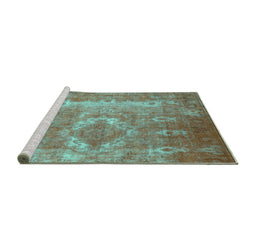 Sideview of Machine Washable Persian Turquoise Traditional Area Rugs, wshtr3756turq