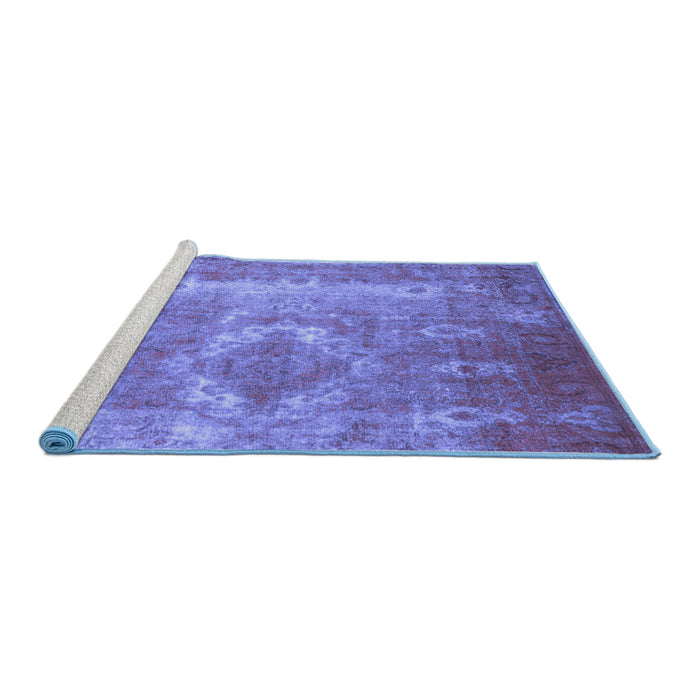 Sideview of Machine Washable Persian Blue Traditional Rug, wshtr3756blu