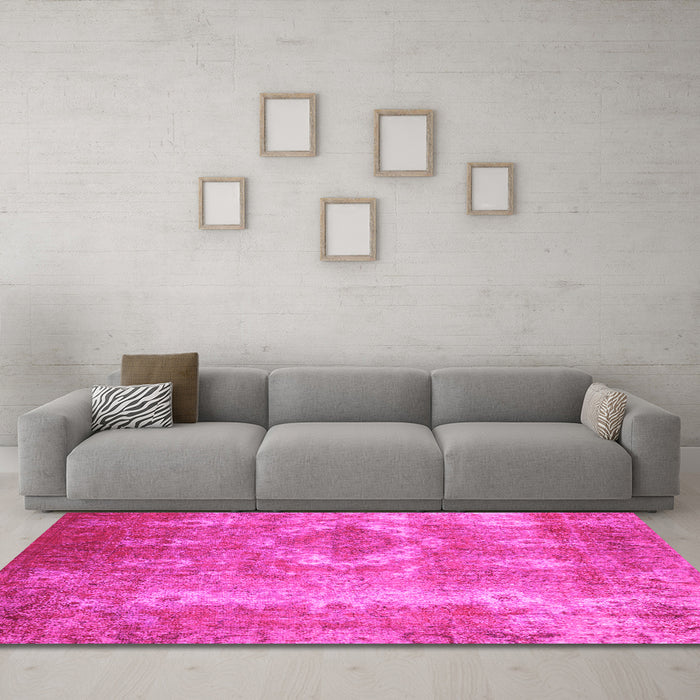 Machine Washable Persian Pink Traditional Rug in a Living Room, wshtr3756pnk