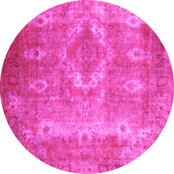 Round Machine Washable Persian Pink Traditional Rug, wshtr3756pnk