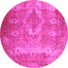 Round Machine Washable Persian Pink Traditional Rug, wshtr3756pnk