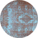 Round Machine Washable Persian Light Blue Traditional Rug, wshtr3756lblu