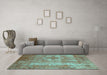 Machine Washable Persian Turquoise Traditional Area Rugs in a Living Room,, wshtr3756turq