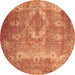 Round Persian Brown Traditional Rug, tr3756brn