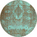 Round Persian Turquoise Traditional Rug, tr3756turq