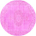 Round Machine Washable Persian Pink Traditional Rug, wshtr3757pnk