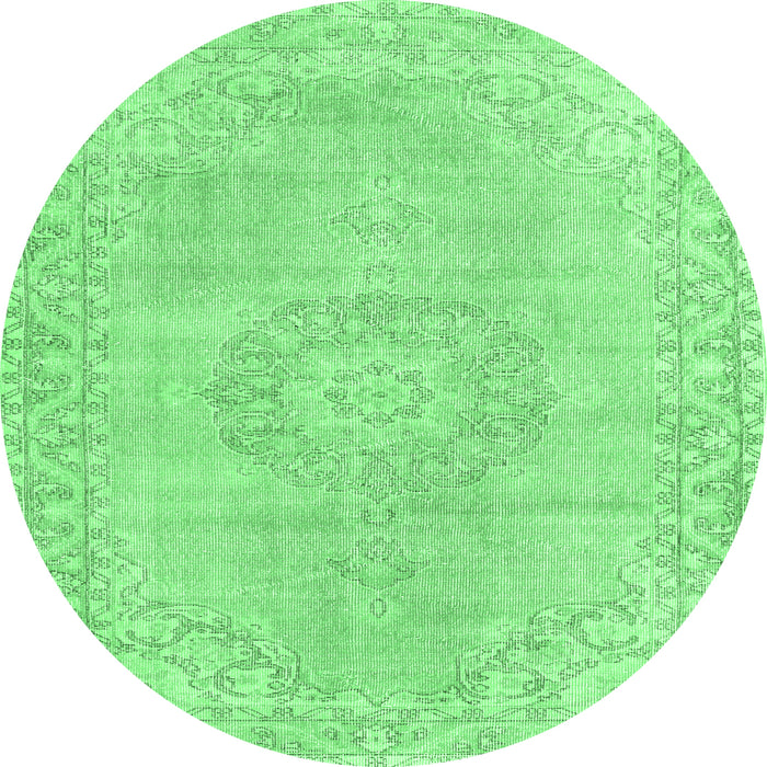 Round Machine Washable Persian Emerald Green Traditional Area Rugs, wshtr3757emgrn