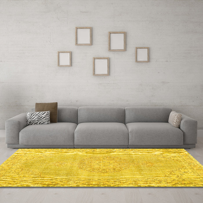 Machine Washable Persian Yellow Traditional Rug in a Living Room, wshtr3757yw
