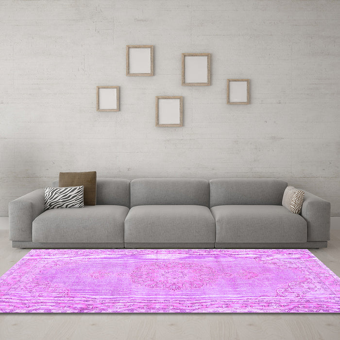 Machine Washable Persian Purple Traditional Area Rugs in a Living Room, wshtr3757pur