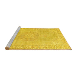 Sideview of Machine Washable Persian Yellow Traditional Rug, wshtr3757yw