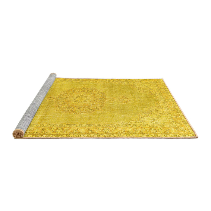 Sideview of Machine Washable Persian Yellow Traditional Rug, wshtr3757yw