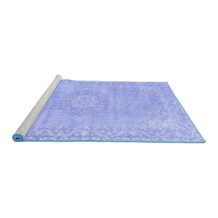 Sideview of Machine Washable Persian Blue Traditional Rug, wshtr3757blu