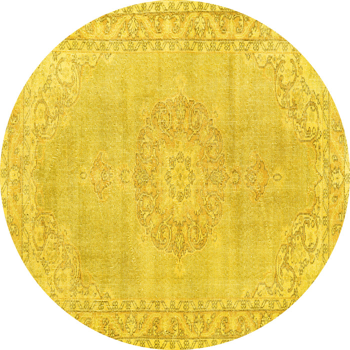 Round Machine Washable Persian Yellow Traditional Rug, wshtr3757yw