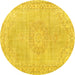 Round Machine Washable Persian Yellow Traditional Rug, wshtr3757yw