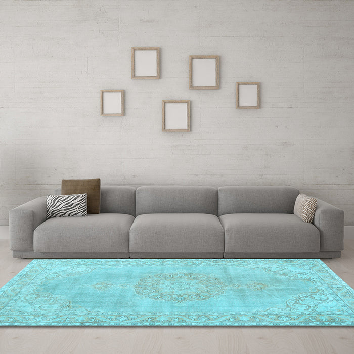 Machine Washable Persian Light Blue Traditional Rug in a Living Room, wshtr3757lblu