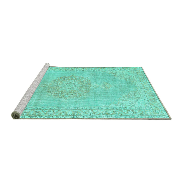 Sideview of Machine Washable Persian Turquoise Traditional Area Rugs, wshtr3757turq